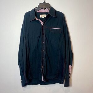 KAFE Long Sleeve Button Up Dress Shirt Mens XL Black Geomtric Collared Pocket